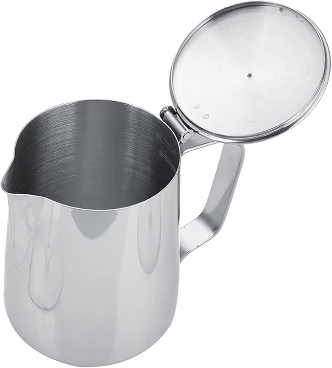 Stainless Steel Milk Frothing Pitcher, Stainless Steel Coffee Cup Mug Milk Frothing Pitcher Jug with Lid for Latte Coffee Art for Office Kitchen with handle(350ml)