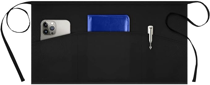 Syntus 1 Pack Server Aprons with 3 Pockets, Waterdrop Resistant Waitress Waiter Waist Apron, 11.5-inch Black