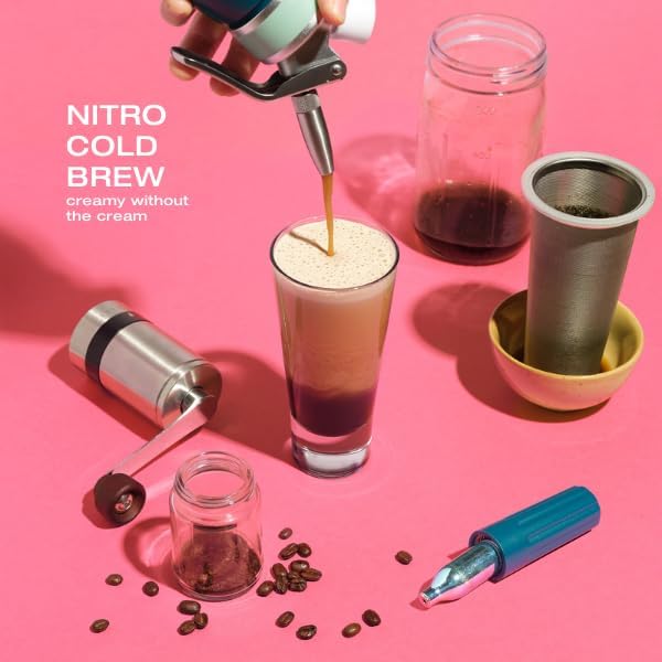 Premium 0.5L Nitro Coffee Maker, Aluminum Nitro Cold Brew Coffee Maker with Nitro Diffuser Nozzle & Cold Brew Pitcher for Making Nitro Cold Brew, 1 Pint/0.5L, Includes (10) Nitro Cartridges