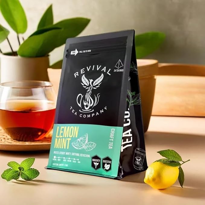 Revival Tea Company Lemont Mint Tea - Herbal Tea Blend of Peppermint, Spearmint and Lemon - Caffeine Free - Loose Leaf 3 Ounces