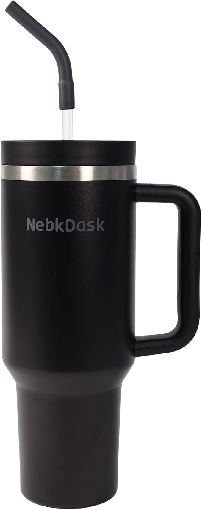 40 oz Water Bottle with Handle & Straw – Insulated Stainless Steel Bottle, Leakproof, Fits in Cup Holder – Reusable Cold Drink Thermos for Women & Men (Black)