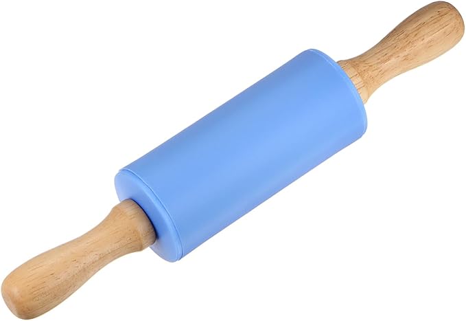HARFINGTON Silicone Rolling Pins for Baking 9 Inch Wooden Handle Non Stick Rolling Pin Small Roller Playdough Rolling Pins for Dough Pizza Pastry Fondant Kitchen, Blue