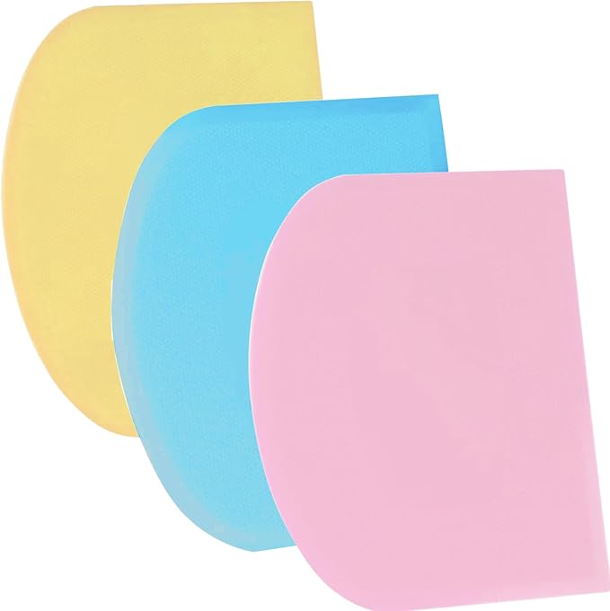 SURDOCA Dough Scraper Bench Scraper - 3P 4.7x3.7" Plastic Flexible Bowl Scraper, Sharp Edge & Angles Cake Scraper. Non-Slip Bakeware Decorating Tools Sculpting & Modeling Tools - Blue+Yellow+Pink