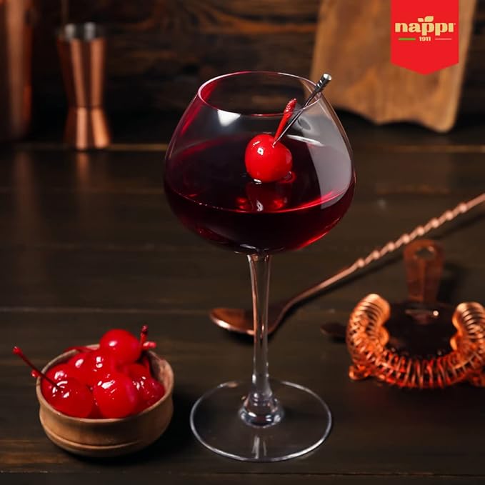 Nappi 1911, Maraschino Cocktail Cherries with Stem in Syrup, 13.76 oz (390 g) Jar, Product of Italy