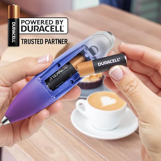 Zulay Kitchen Powerful Milk Frother Wand With 4 AA Duracell Batteries - Ultra Fast Handheld Drink Mixer - Electric Whisk Foam Maker for Coffee, Lattes, Cappuccino, Matcha & Creamer -