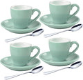 homEdge Porcelain Espresso Shot Cup Set with Saucers and Stainless Steel Spoons - 80 ml / 2.67 oz, Set of 4, Mint Green