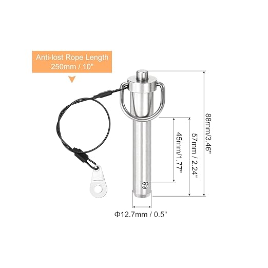 uxcell 1 Pcs Quick Release Pin, 1/2" x 1.77"(Dia. x L) Push-Button Ball Locking Pin 304 Stainless Steel Ring Handle Locking Pin with Wire for Audio Bimini Top Marine, Silver