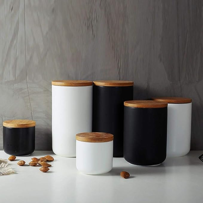 Food Storage Canister, Ceramic Kitchen Canisters with Airtight Seal Bamboo Lid, Food Storage Jar for Tea, Coffee Bean, Spice, Sugar 260ml/ 800ml/ 1000ml (800ml-10.3 x 14.5cm)