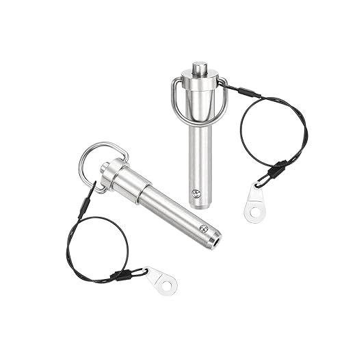 uxcell 2 Pcs Quick Release Pin, 1/2" x 1.5"(Dia. x L) Push-Button Ball Locking Pin 304 Stainless Steel Ring Handle Locking Pin with Wire for Audio Bimini Top Marine, Silver