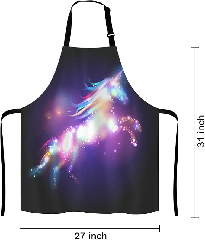 Unicorn Magic Design With Stars Adjustable Bib Apron, Unicorn Rainbow Galaxy Space Cooking Kitchen Apron for Men Women