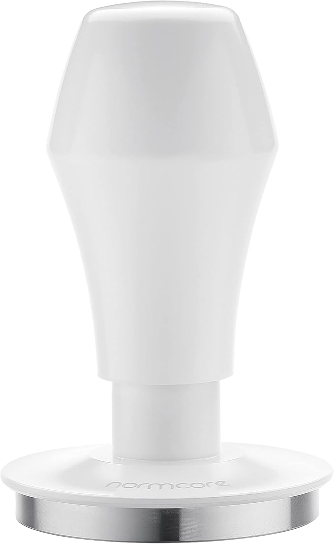 Normcore 53.3mm Espresso Coffee Tamper V4 - Spring Loaded Tamper With Stainless Steel Flat Base - Non-stick coating White - 15lb / 25lb / 30lbs Replacement Springs - Anodized Aluminum Stand