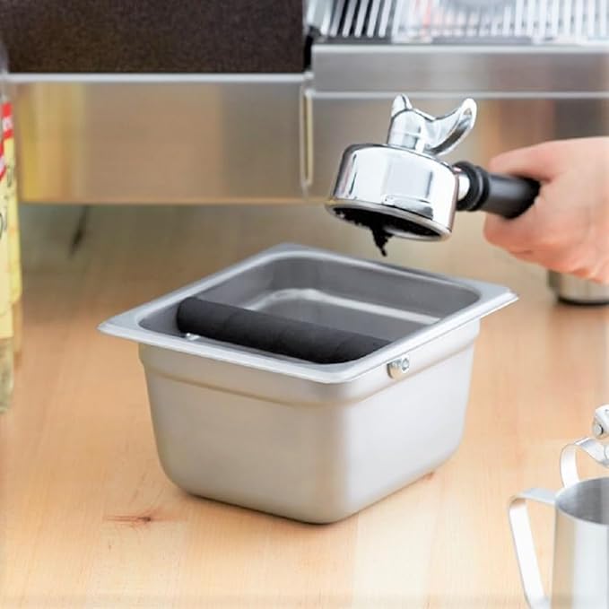 TrueCraftware- 4” Deep Commercial Grade Stainless Steel Coffee Knock Box with Rubber Knock Bar 0.6mm Thickness- Durable Barista Espresso Knock Box Perfect for Restaurant Cafes Home