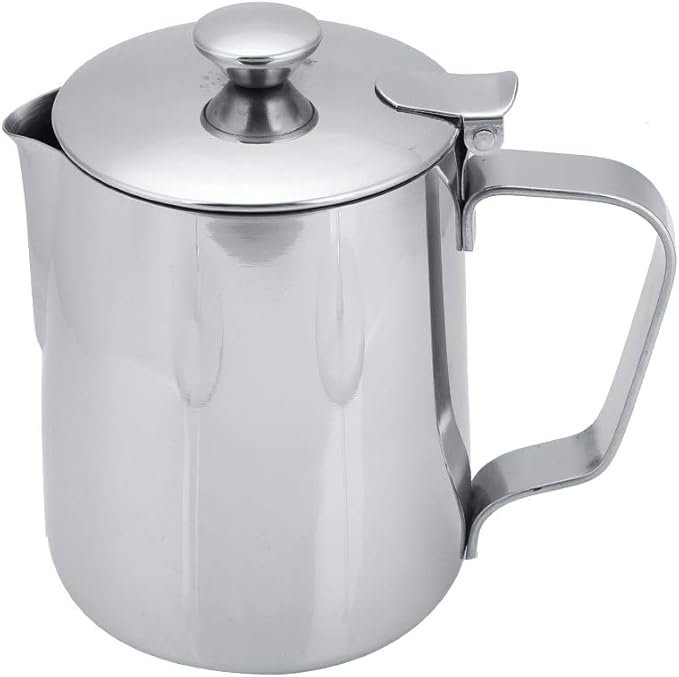 Stainless Steel Milk Frothing Pitcher, Stainless Steel Coffee Cup Mug Milk Frothing Pitcher Jug with Lid for Latte Coffee Art for Office Kitchen with handle(350ml)