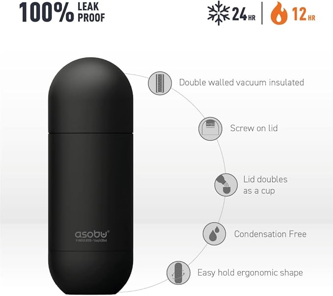 asobu Orb Stainless Steel Double Wall Insulated Travel Water Bottle – Lid Doubles as a Cup 14 Ounce (Pastel Mint)…