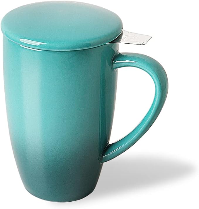 Sweejar Porcelain Tea Mug with Infuser and Lid,Teaware with Filter, Loose Leaf Tea Cup Steeper Maker, 16 Fl Oz for Tea/Coffee/Milk/Women/Office/Home/Gift (Gradient Blue)