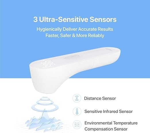 iHealth No-Touch Forehead Thermometer for Adults, Kids, Babies - FSA HSA Eligible, 3 Ultra-Sensitive Sensors, Quiet Vibration Feedback, Digital Large LED Digits, Easy to Use for Home & Nurses, PT3