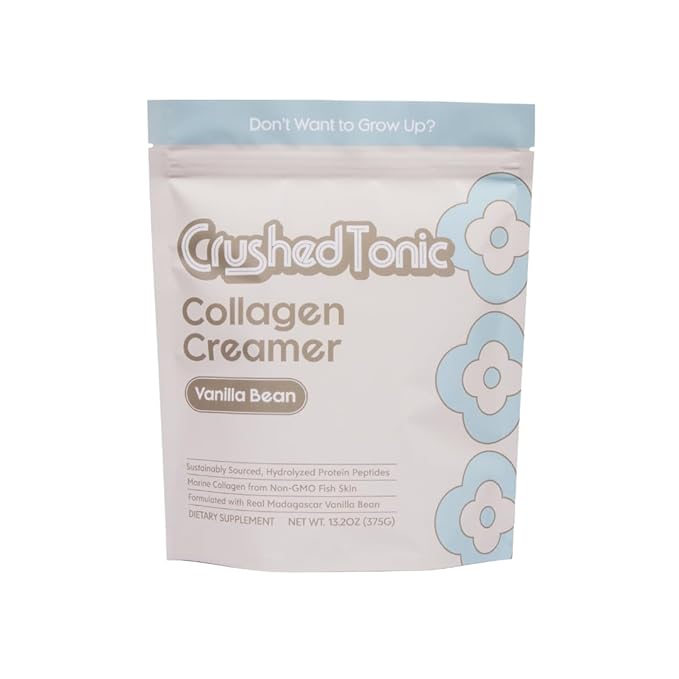 Crushed Tonic Vanilla Bean Collagen Creamer - Hydrolyzed for Skin, Hair & Health - Hair & Nail Care - Clinically Proven - Halal & Kosher Protein Peptides - Coffee Creamer, Matcha, Tea - Korean Beauty