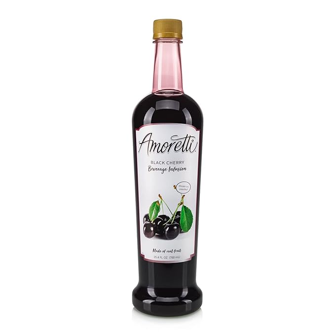 Amoretti - Black Cherry Beverage Infusion - Drink Mix & Water Enhancer with Pump for Flavoring Cocktails, Waters, Teas, and other Beverages, 94 Servings Per Bottle (750 ml), Preservative Free
