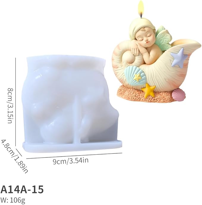 Fantasy Angel Conchs Shell Candle Silicone Mold – Cute Kawaii Seashell Sleeping Fairy Baby Epoxy Resin Mold for Aromatherapy Candle Making, DIY Crafts, Soap, Wax, Clay Desktop Decor