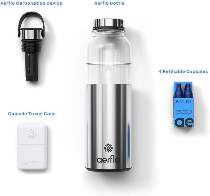 Portable Soda Maker - Sparkling Water Maker with 17 oz Bottle | On-Bottle Carbonator | Stainless Steel & Tritan | Refillable CO2 Capsules