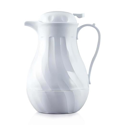 OCS Parts Easy Pour Thermal Coffee Carafe | 11-Inch Insulated Hot and Cold Beverage Pitcher Server for Coffee, Tea, Hot Chocolate and Water with Colored Tags for Easy Idenfication | 64-Ounce | White