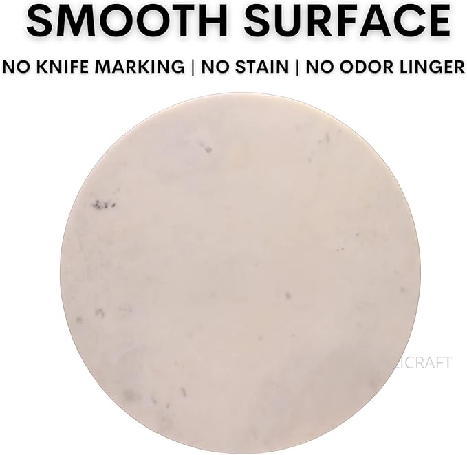 Multi-Purpose Round Shape Marble Cheese Tray | Cutting Board. Solid Large White With Non-Slip Feet For Stability & Scratch Protection. Easy To Clean,Trivet,White (11x11x0.5 Inches)