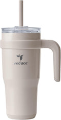 REDUCE 24 oz Stainless Steel Tumbler with Handle - Dual-Wall Vacuum Insulated Travel Mug, Sweat-Proof Lid & Reusable Straw - Keeps Drinks Cold for 24 Hrs, Fits Cupholders, Dishwasher Safe - Sand
