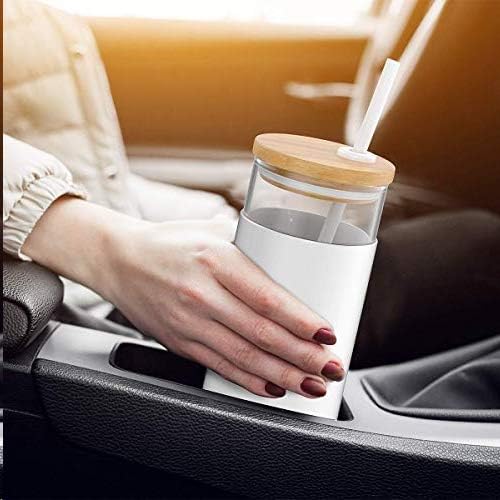 Tronco 24 oz Glass Tumbler with Straw and Lid - Glass Cup with Lid and Straw, Smoothie Cup, Iced Coffee Cup - Bamboo Lid and Protective Silicone Sleeve - BPA-Free