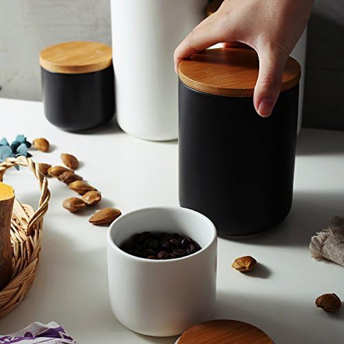 Food Storage Canister, Ceramic Kitchen Canisters with Airtight Seal Bamboo Lid, Food Storage Jar for Tea, Coffee Bean, Spice, Sugar 260ml/ 800ml/ 1000ml (260ml-8.2 x 8.3cm)