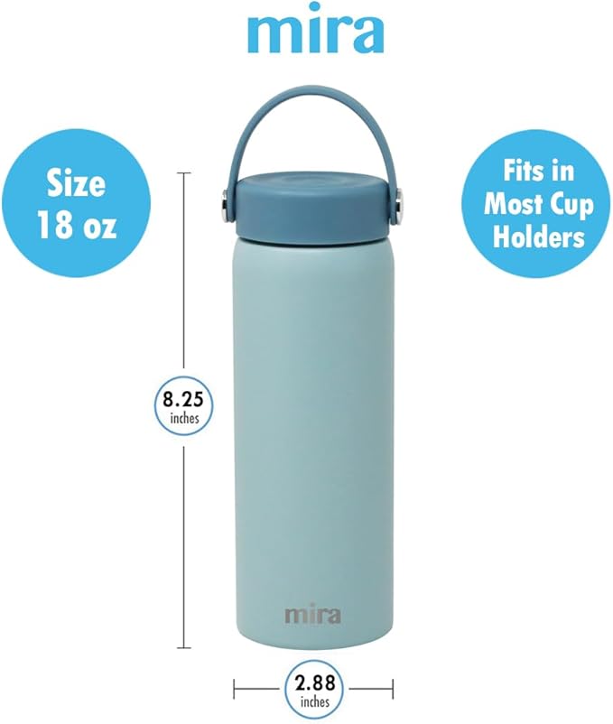MIRA 18 oz Tea Infuser Thermos - Stainless Steel Travel Bottle with Removable Strainer for Loose Leaf Tea - Insulated Hot & Cold Brew Steeper - Pearl Blue
