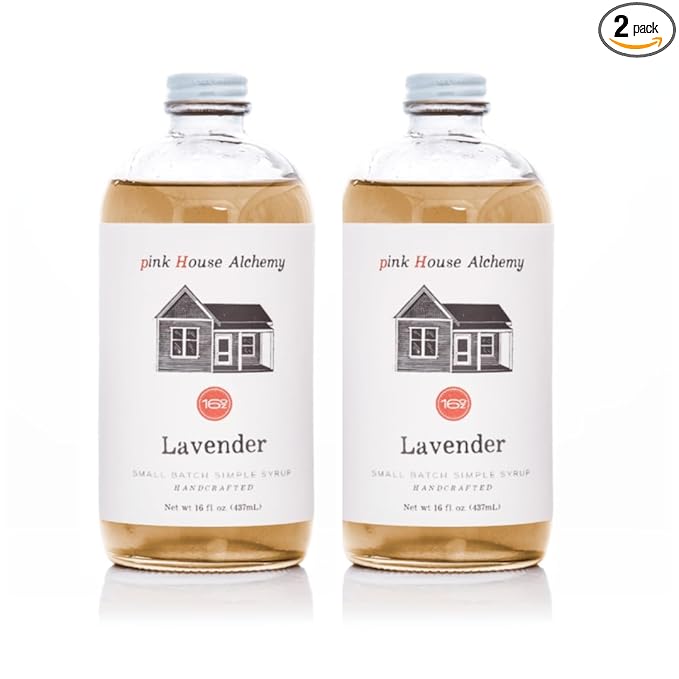 Pink House Alchemy Lavender Simple Syrup – 16oz Pack of 2 – Handcrafted All-Natural Mixer for Coffee, Cocktails, Soda, Lemonade, Tea & Baking – Gluten-Free, Non-GMO, Vegan, Small Batch (LAV 2)