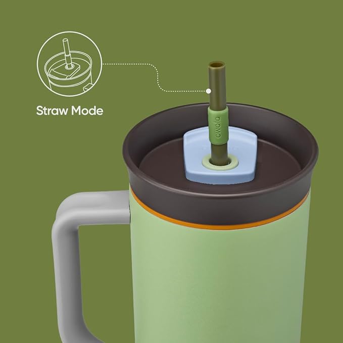 Owala Stainless Steel Triple Layer Insulated Travel Tumbler with Spill Resistant Lid, Straw, and Carry Handle, BPA Free, 40 oz, Green (Brave Adventures) (Pack of 6)