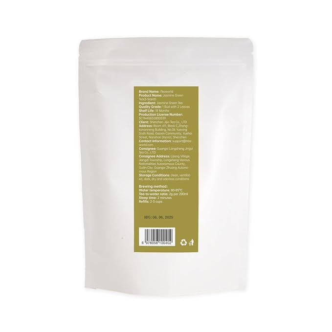 iTeaworld Authentic Triple-Scented Jasmine Green Tea, Subtle Floral Aroma, 2025 New Chinese Loose Leaf Tea, Low Caffeine, Sweet After Taste, Entry-level Jasmine Tea- 1 Pack (3.5oz)