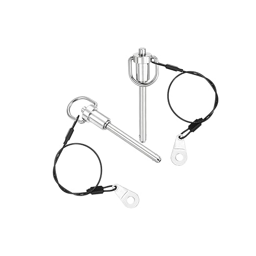 uxcell 2 Pcs Quick Release Pin, 1/4" x 2"(Dia. x L) Push-Button Ball Locking Pin 304 Stainless Steel Ring Handle Locking Pin with Wire for Audio Bimini Top Marine, Silver