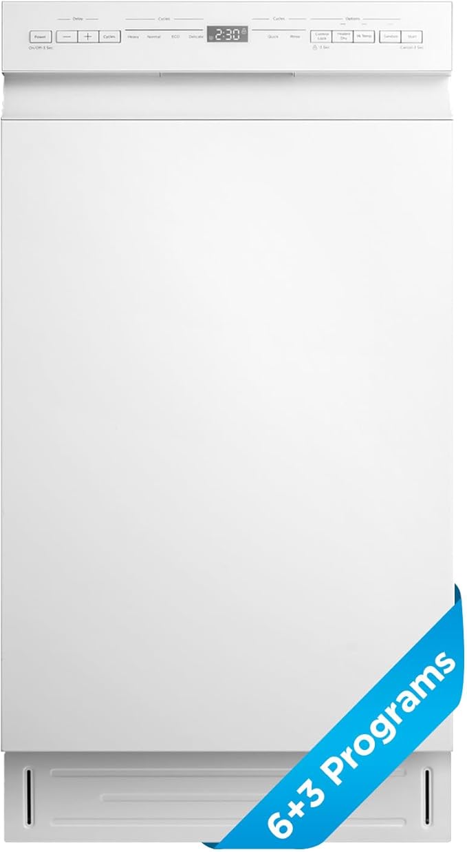 Midea MDF18A1AWW Built-in Dishwasher with 8 Place Settings, 6 Washing Programs, Stainless Steel Tub, Heated Dry, Energy Star, White