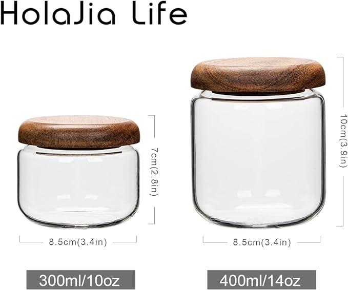Glass Food Storage Containers With Wooden Lids - Small Coffee Jars - Pantry Organization For Overnight Oats, Cereal, Rice, Candy (14oz(400ml))