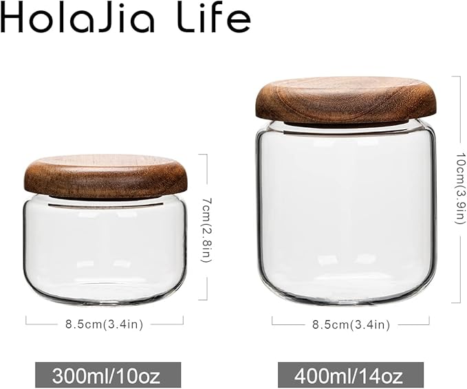 Glass Food Storage Containers With Wooden Lids - Small Coffee Jars - Pantry Organization For Overnight Oats, Cereal, Rice, Candy (10oz(300ml))
