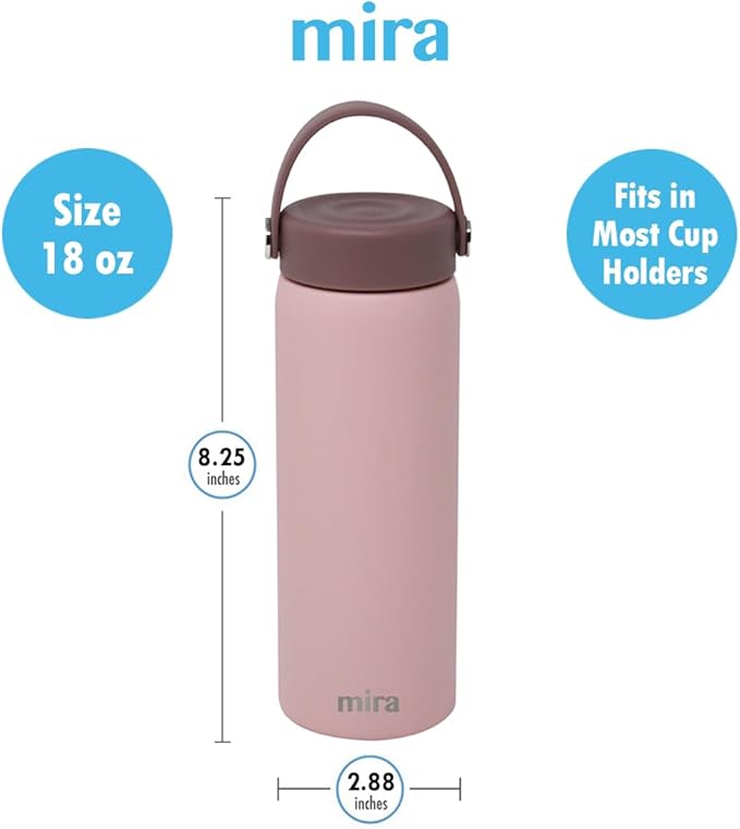 MIRA 18 oz Tea Infuser Thermos - Stainless Steel Travel Bottle with Removable Strainer for Loose Leaf Tea - Insulated Hot & Cold Brew Steeper - Punch Pink