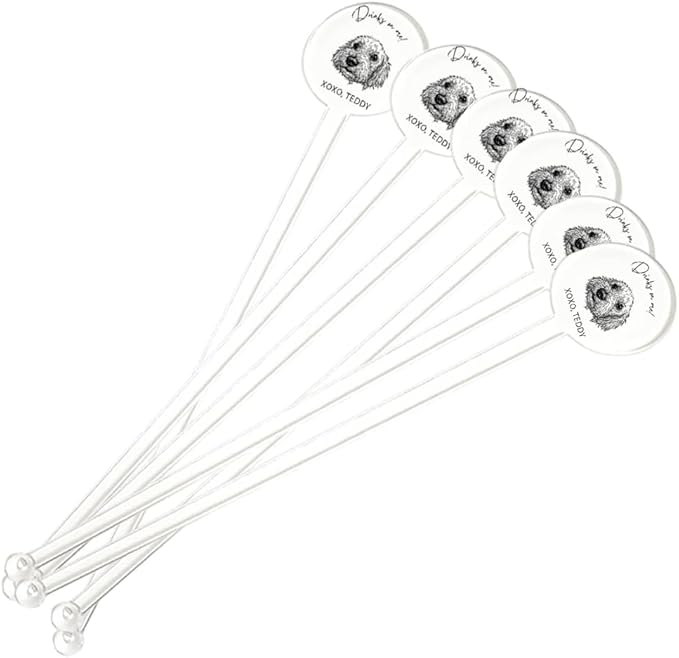 Coolslove Personalized Wedding Dog Stir Sticks, Custom Illustrated Pet Acrylic Cocktail Stirrers, Acrylic Cocktail Stirrers, Wedding Drink Sticks, Wedding Favors Decors Essentials Style 1