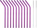 10 Pcs Stainless Steel Straws, Reusable Drinking Straws, Bent Metal Straw Sets with 2 Pcs Cleaning Brushes (Rose Red, 10.5 Inch)