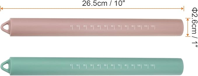 HARFINGTON 2pcs Silicone Rolling Pin 10" Stainless Silicone Surface Non-Stick Stainless Steel Inner Core Dough Roller Kitchen Roller for Baking Pastry Pizza Fondant Bread, Pink,Green