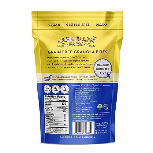Lark Ellen Farm Grain-Free Granola, Certified Organic Raw Sprouted Vegan Clusters, Paleo & Crunchy Gluten-Free Bites for Cereal or Yogurt, Lemon Blueberry 8 oz, 6 Pack