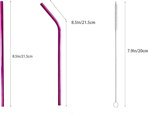 10 Pcs Stainless Steel Straws, Reusable Drinking Straws, 5 Straight + 5 Bent Metal Straws Set With 2 Pcs Cleaning Brushes (Rose Red, 8.5 Inch)