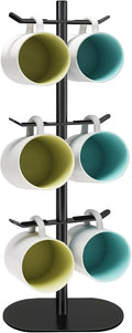 Cup Holder Tree with 6 Hooks, Metal Coffee Mug Rack Stand (Black)