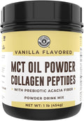 Keto MCT Oil Powder + Collagen + Prebiotic Acacia Fiber, Vanilla Flavor, 16oz. MCT Oil Powder from Coconuts. Grass Fed Collagen, Perfect for Keto, 0 Net Carb, Stevia, Erythritol, Powdered Drink