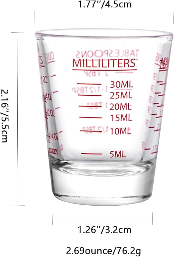 2 Pack Shot Glasses Measuring Cup,Espresso Shot Glass with 4 Kind of Scale (OZ/ML/TSP/TBSP),Dishwasher Safe,Perfect for Coffee,Cocktails and Kitchen Use (Red)