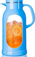 Delove 68 oz/2 Liter Glass Pitcher with Shatterproof Shell - Heat Resistant Glass Liner - Stainless Steel Lid - Carafe & Jug for Iced Tea,Hot/Cold Water,Homemade Juice Beverages (Blue)