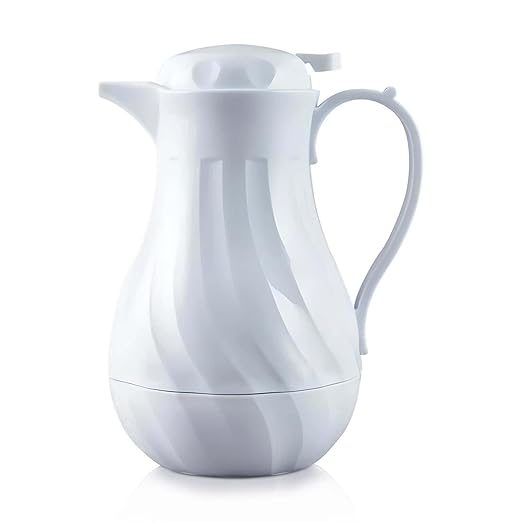 OCS Parts Easy Pour Thermal Coffee Carafe | 10-Inch Insulated Hot and Cold Beverage Pitcher Server for Coffee, Tea, Hot Chocolate and Water with Colored Tags for Easy Idenfication | 42-Ounce | White