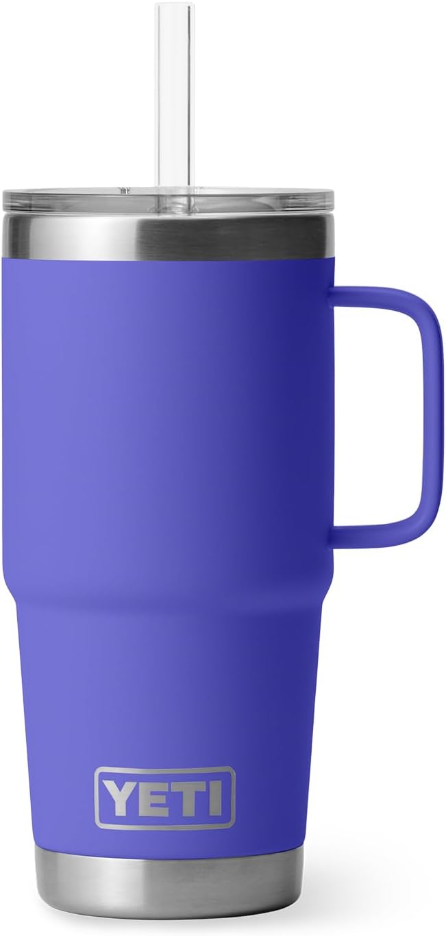 YETI Rambler 25 oz Tumbler with Handle and Straw Lid, Travel Mug Water Tumbler, Vacuum Insulated Cup with Handle, Stainless Steel, Ultramarine Violet