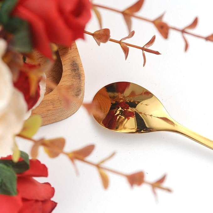 AnSaw 6-Piece Elegant Gold Leaf Long Handle Teaspoons - 7.4" Stainless Steel Stir Spoons for Coffee & Tea, Perfect for Mixing & Stirring